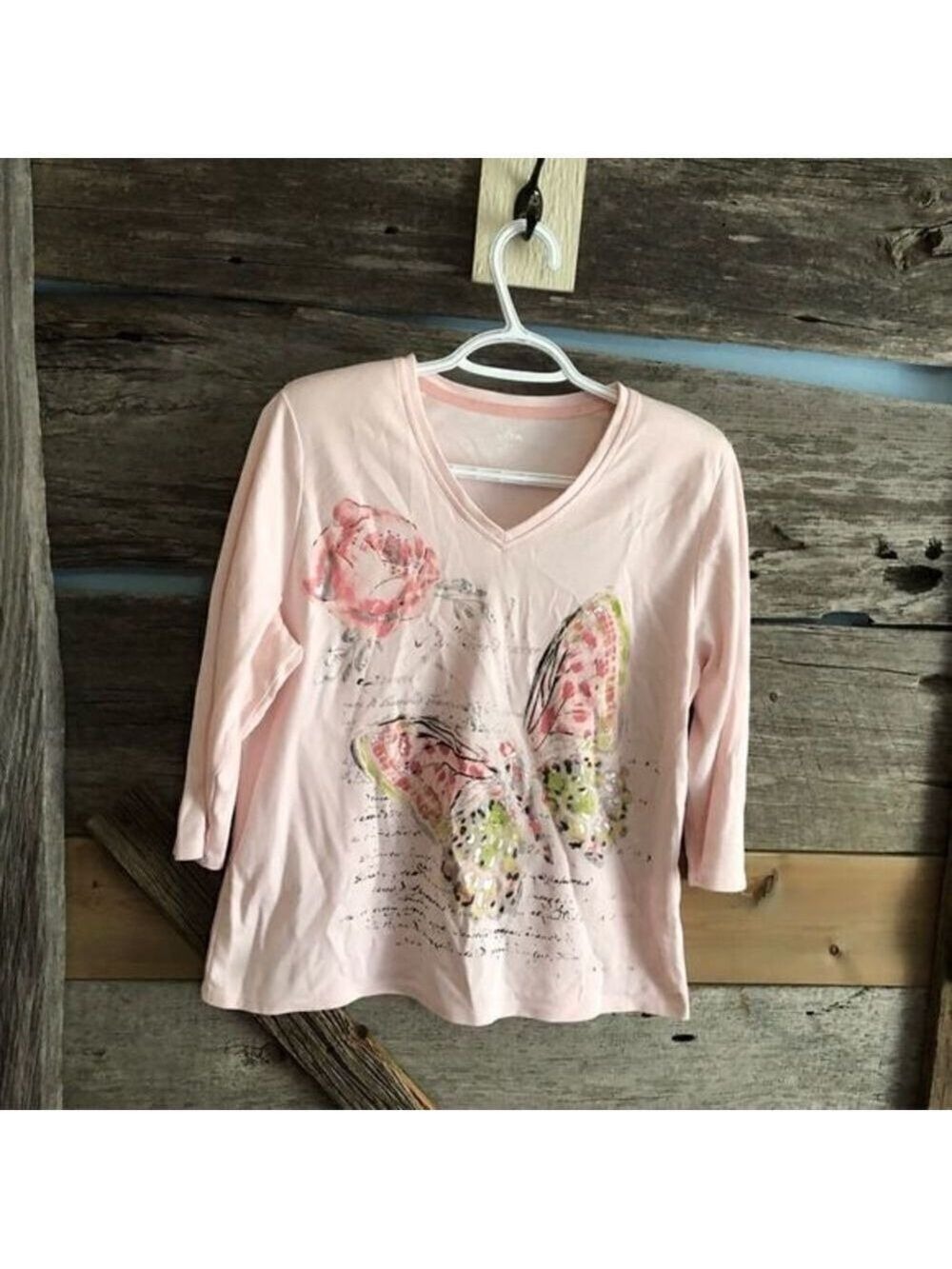 ALIA Petite size Med pale pink with shoulder pads and butterfly design